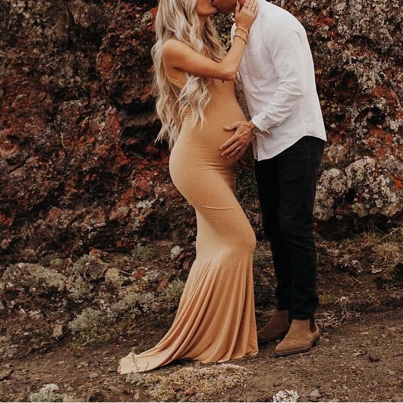 $350 REVOLVE Norma Kamali Low Back Slip Mermaid Fishtail Gown Nude Beige Dress - Picture 3 of 12